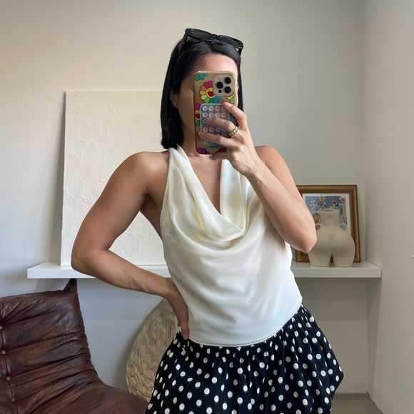Elegant Cream Cowl Neck Halter Top - Picture 1 of 3